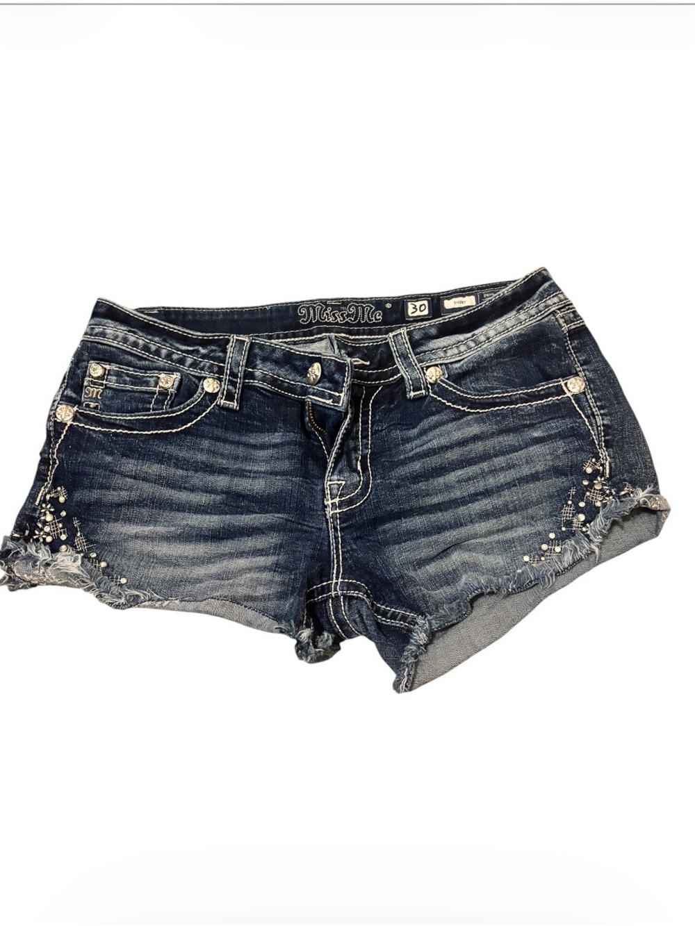 Y2K Miss Me Women's Dark Blue Embellished Denim Shorts